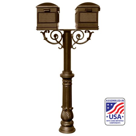 Qualarc The Hanford TWIN Lewiston mailbox post system w/Scroll Supports HPWS2-700-LM-BRZ